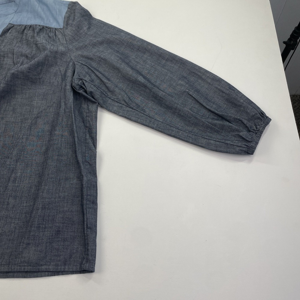 Lands End Top Womens 2XL Cotton Poplin Peasant Dark Indigo Chambray Shirt - Picture 4 of 9